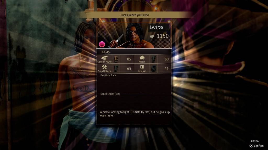 盧卡斯角色互動在《如龍：海賊榮耀》中