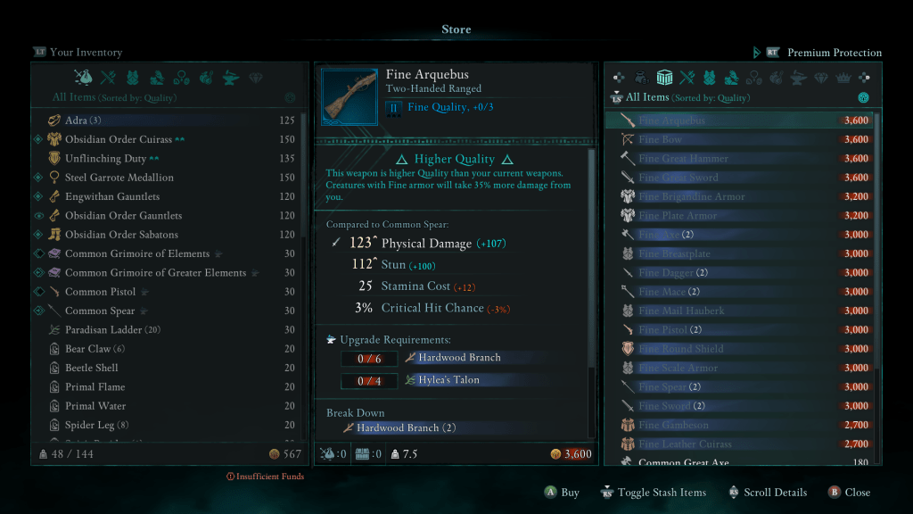 Fine (ii) 무기와 갑옷은 avowed
