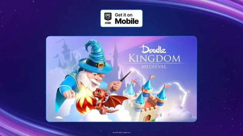 Рекламное изображение Doodle Kingdom, показывающее волшебник, размахивая палочкой на драконе