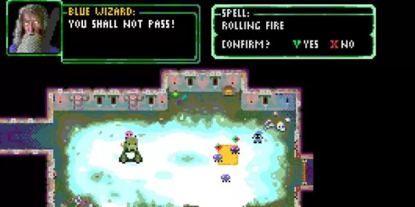 Pixel-art scene showing protagonist Ivi conversing with an orc-like creature in an ice cave