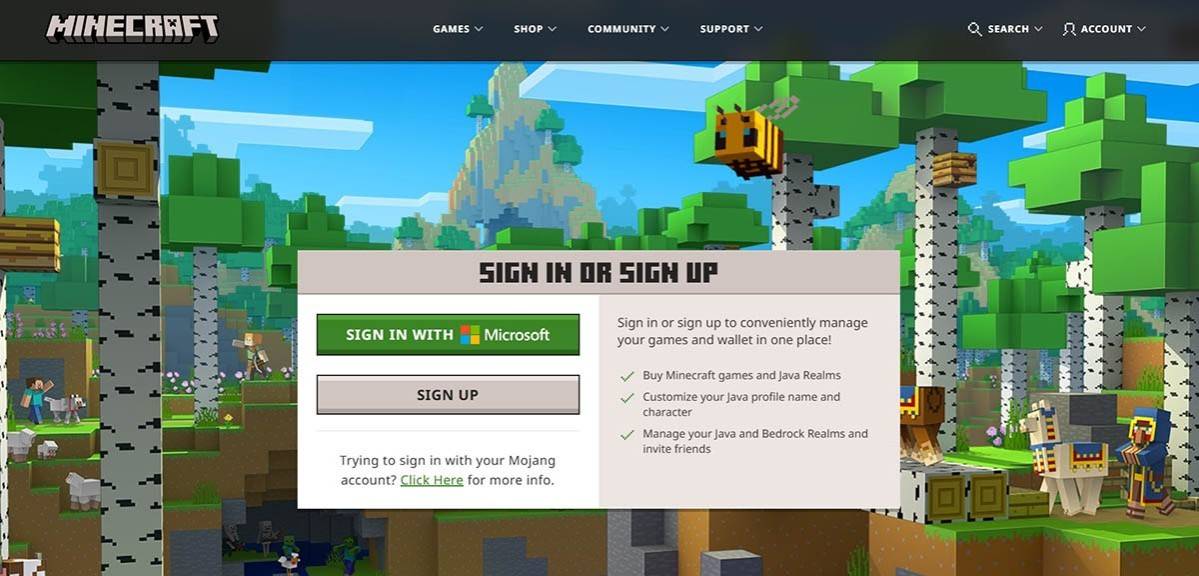 Erstellen eines Minecraft -Kontos