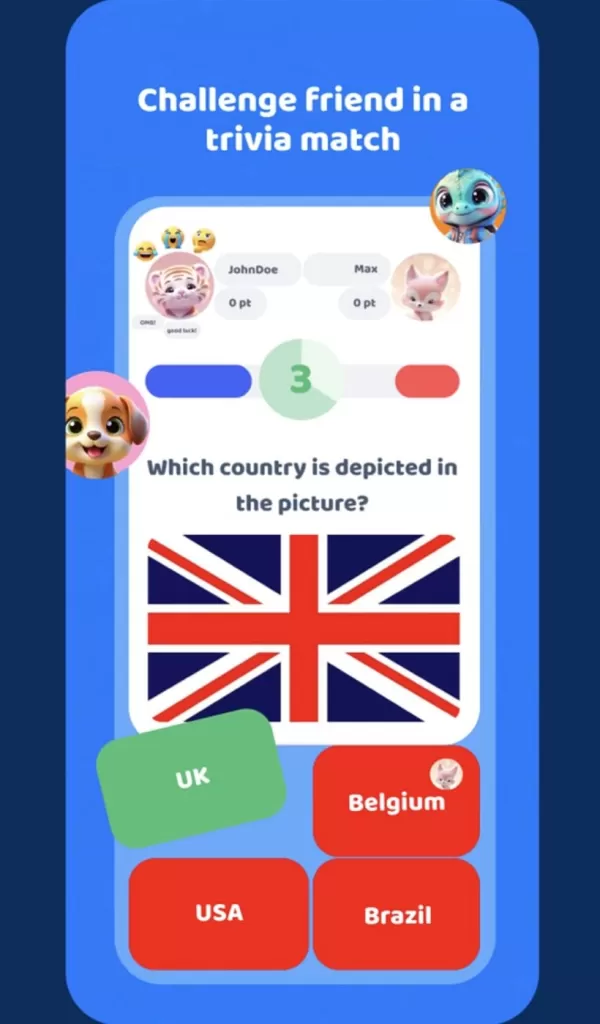Qwizy mobile quiz game screenshot showing flag identification question