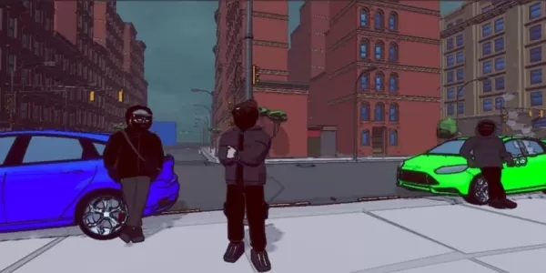Une image de trois personnages à faible puant se prélasser contre une voiture